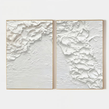 3D Ultra - Heavy Texture White Abstract Diptych CZ0091 - Viral Wall Art
