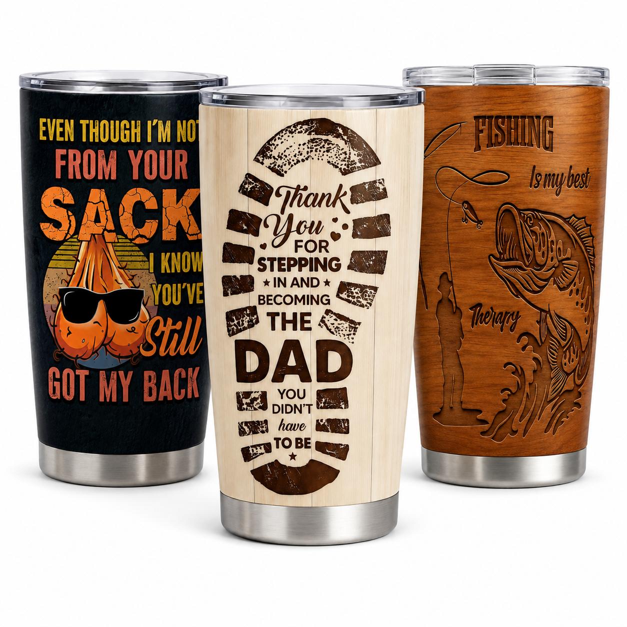 "Thank You For Stepping In" Step Dad 20oz Vacuum Insulated Stainless Steel Tumbler, Portable Stylish Lid Mug Flasks, Meaningful Father's Day Gift from Daughter-Son