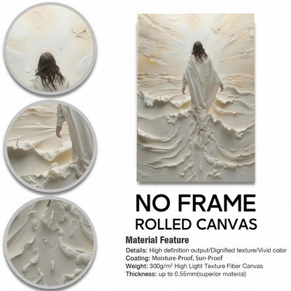 Modern Abstract Ocean Christian Wall Art - Blue Sea & Faith Canvas Print - Contemporary Bible Inspired Decor