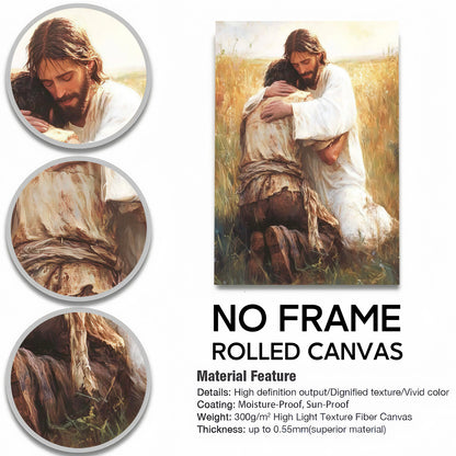 Jesus Christ Spiritual Canvas Wall Art Collection - Resurrection, Prodigal Son & Walking with Child - Christian Home Decor