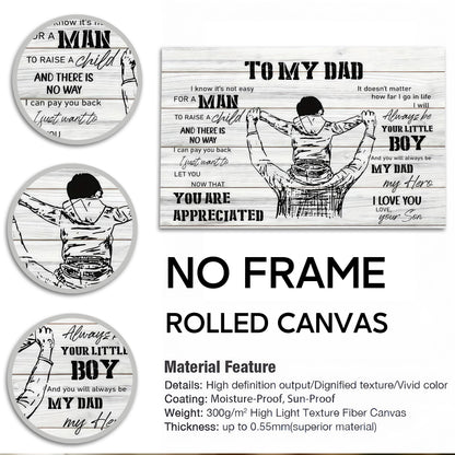 To My Dad From Son - Sentimental Canvas Wall Art with Touching Poem - Vintage Style Gift for Father's Day & Birthday (Ready to Hang)