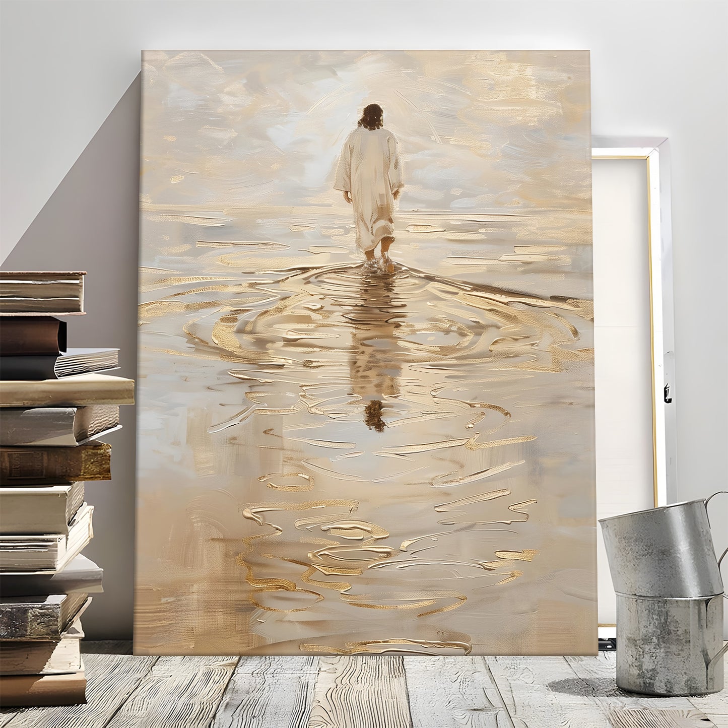 Modern Abstract Ocean Christian Wall Art - Blue Sea & Faith Canvas Print - Contemporary Bible Inspired Decor