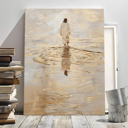 Modern Abstract Ocean Christian Wall Art - Blue Sea & Faith Canvas Print - Contemporary Bible Inspired Decor