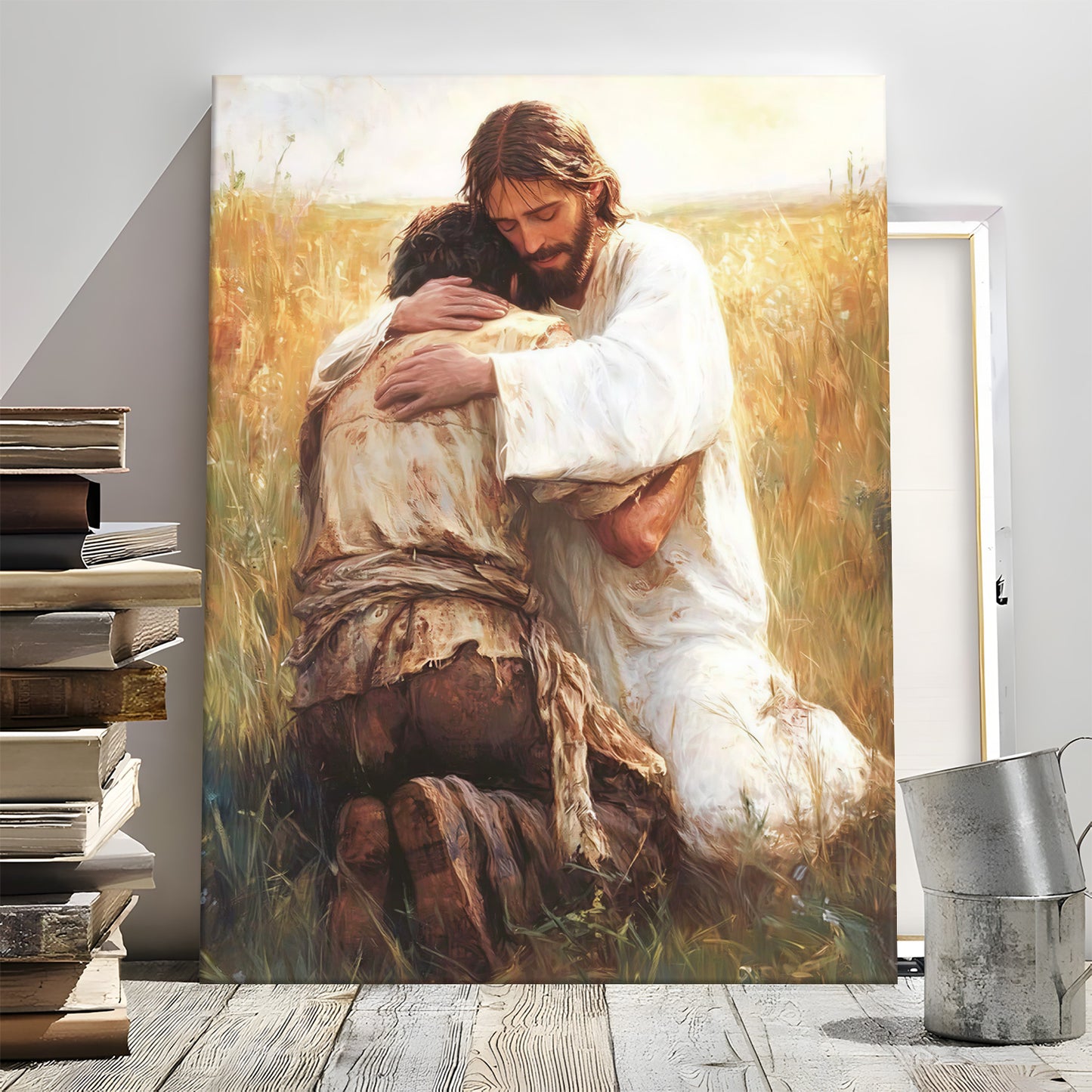 Jesus Christ Spiritual Canvas Wall Art Collection - Resurrection, Prodigal Son & Walking with Child - Christian Home Decor