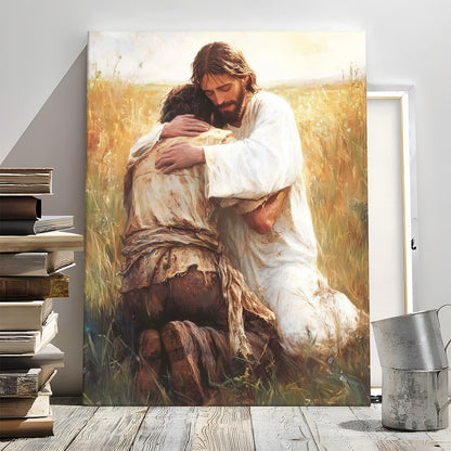 Jesus Christ Spiritual Canvas Wall Art Collection - Resurrection, Prodigal Son & Walking with Child - Christian Home Decor
