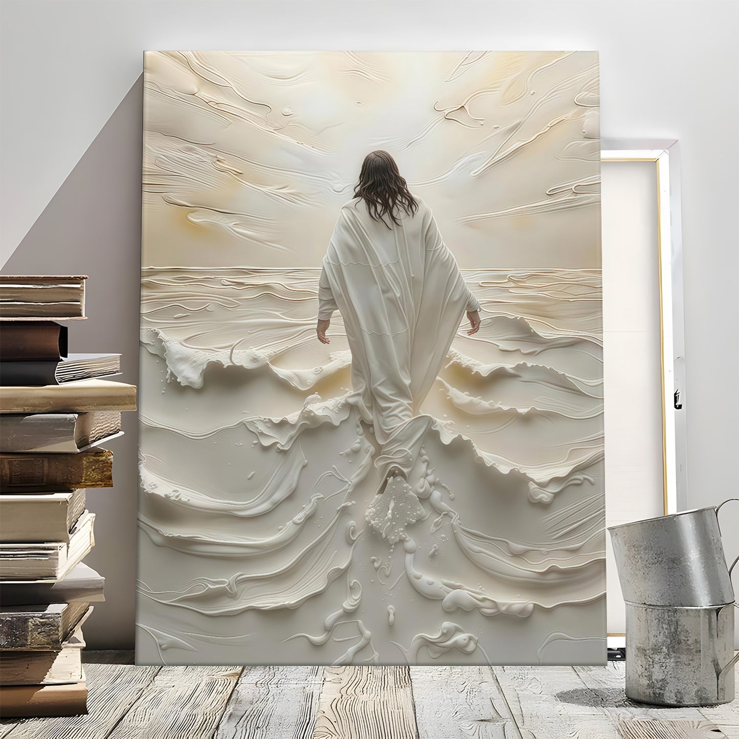 Modern Abstract Ocean Christian Wall Art - Blue Sea & Faith Canvas Print - Contemporary Bible Inspired Decor