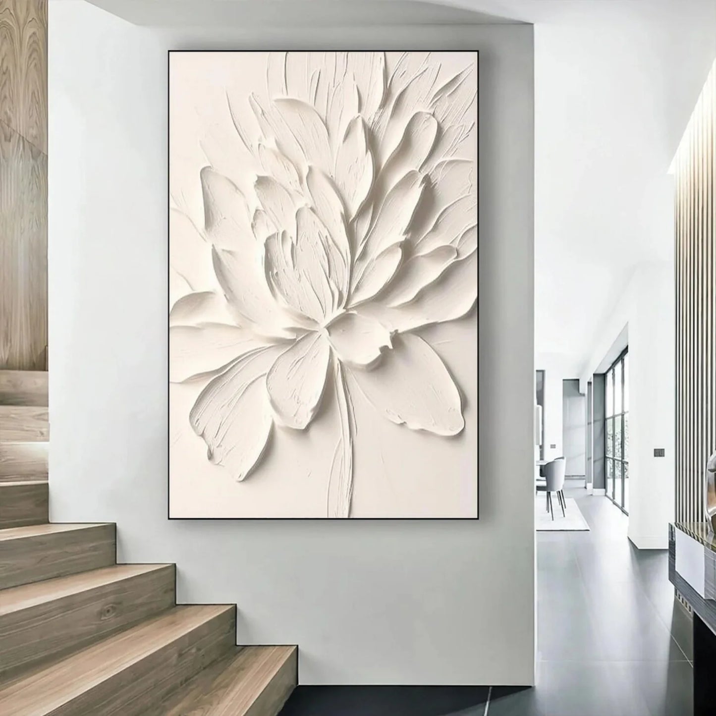 3D Heavy Texture White Flower Oil Painting CZ0095 - Viral Wall Art