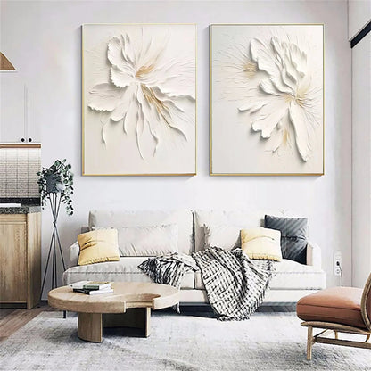 3D Heavy Texture White Floral Diptych CZ0092 - Viral Wall Art