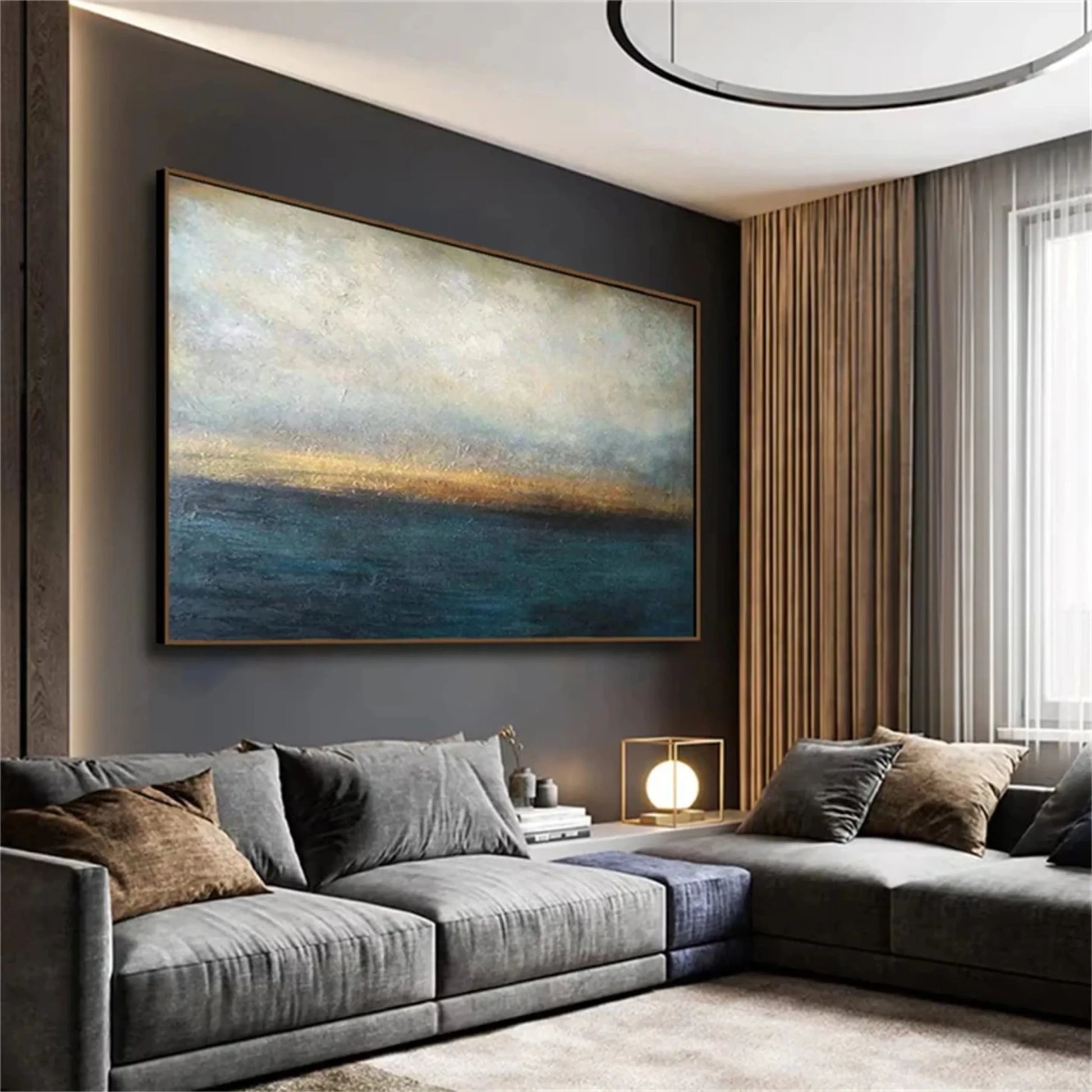 Deep Blue & Gold Impressionist Abstract Painting CY0071 - Viral Wall Art