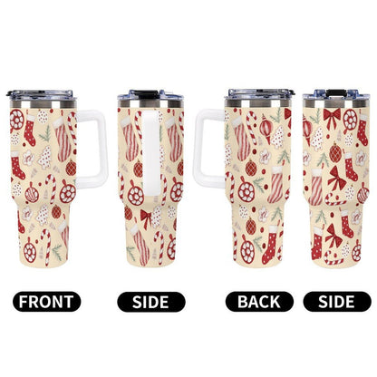 Vintage Red Pattern 40oz Tumbler with Handle Stainless Steel Coffee Mug Best Graduation Mothers Day Gift Ideas for Girls Mom