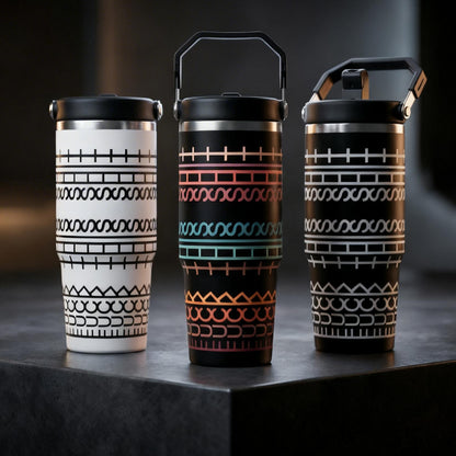 30oz Aesthetic Portable Stainless Steel Vacuum Flask - Wide Mouth Insulated Tumbler with Top Carry Handle, Hidden Funny Message, Straw - Ideal Gag Gift for Coworkers - For Iced Coffee, Outdoor Use, Flasks