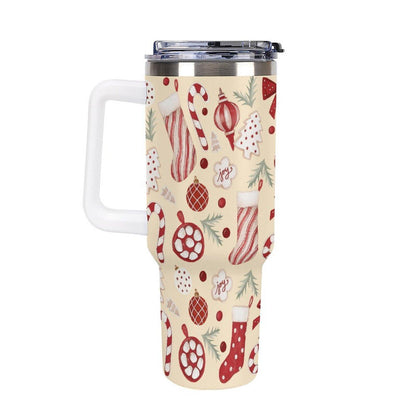 Vintage Red Pattern 40oz Tumbler with Handle Stainless Steel Coffee Mug Best Graduation Mothers Day Gift Ideas for Girls Mom