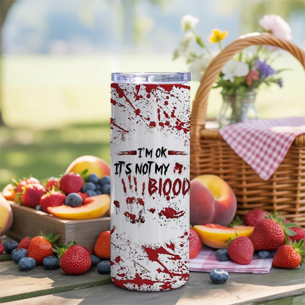 Halloween Blood Splatter 20oz Skinny Tumbler with Straw, Dark Humor Stainless Steel Insulated Travel Cup, Spooky Horror Drinkware Gift for Women Men