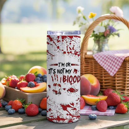 Halloween Blood Splatter 20oz Skinny Tumbler with Straw, Dark Humor Stainless Steel Insulated Travel Cup, Spooky Horror Drinkware Gift for Women Men
