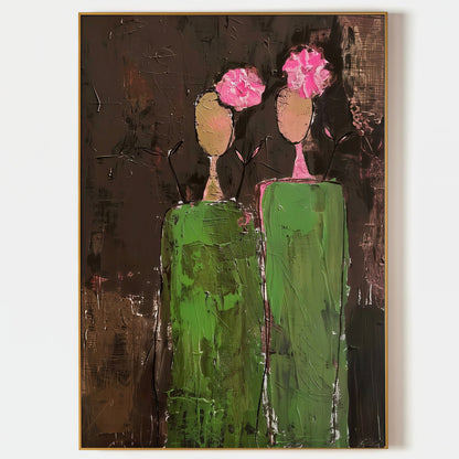 Dark Green & Rose Pink Modern Expressionist Wall Art SR0048 - Viral Wall Art