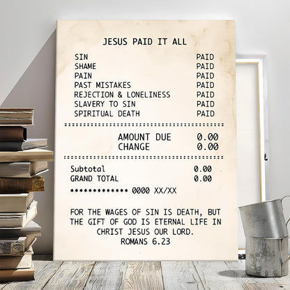 Jesus Paid It All Receipt Poster