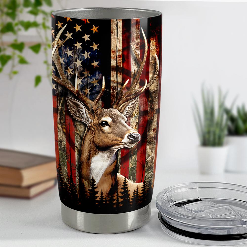 20oz Stainless Steel Lightweight Insulated Vacuum Flask Tumbler with Lid, Portable Hunting Deer Mug, Travel Coffee/Tea/Iced Tea Drinkware, Men's Father's Day Christmas Gift, Leakproof