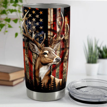 American Hunting artwork on 20oz insulated tumbler, front and back product view