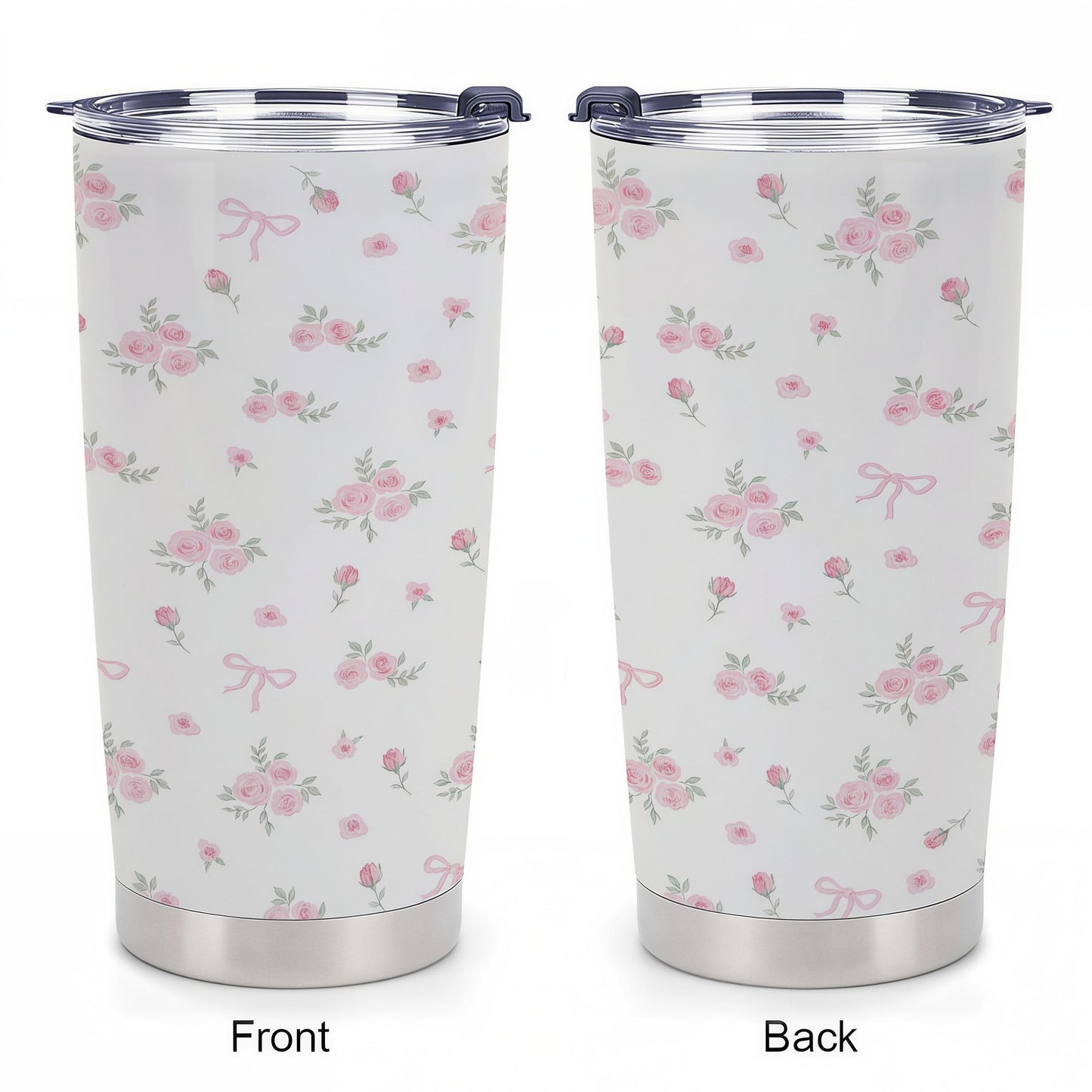 20oz Insulated Stainless Steel Coquette Aesthetic Flask - Portable Travel Mug with Lid, Pink Bows-Roses Pattern, Soft Girl Balletcore Style, Ribbon Design, Coffee-Tea Cup, Viral TikTok Gift for Teen Girls, Flasks