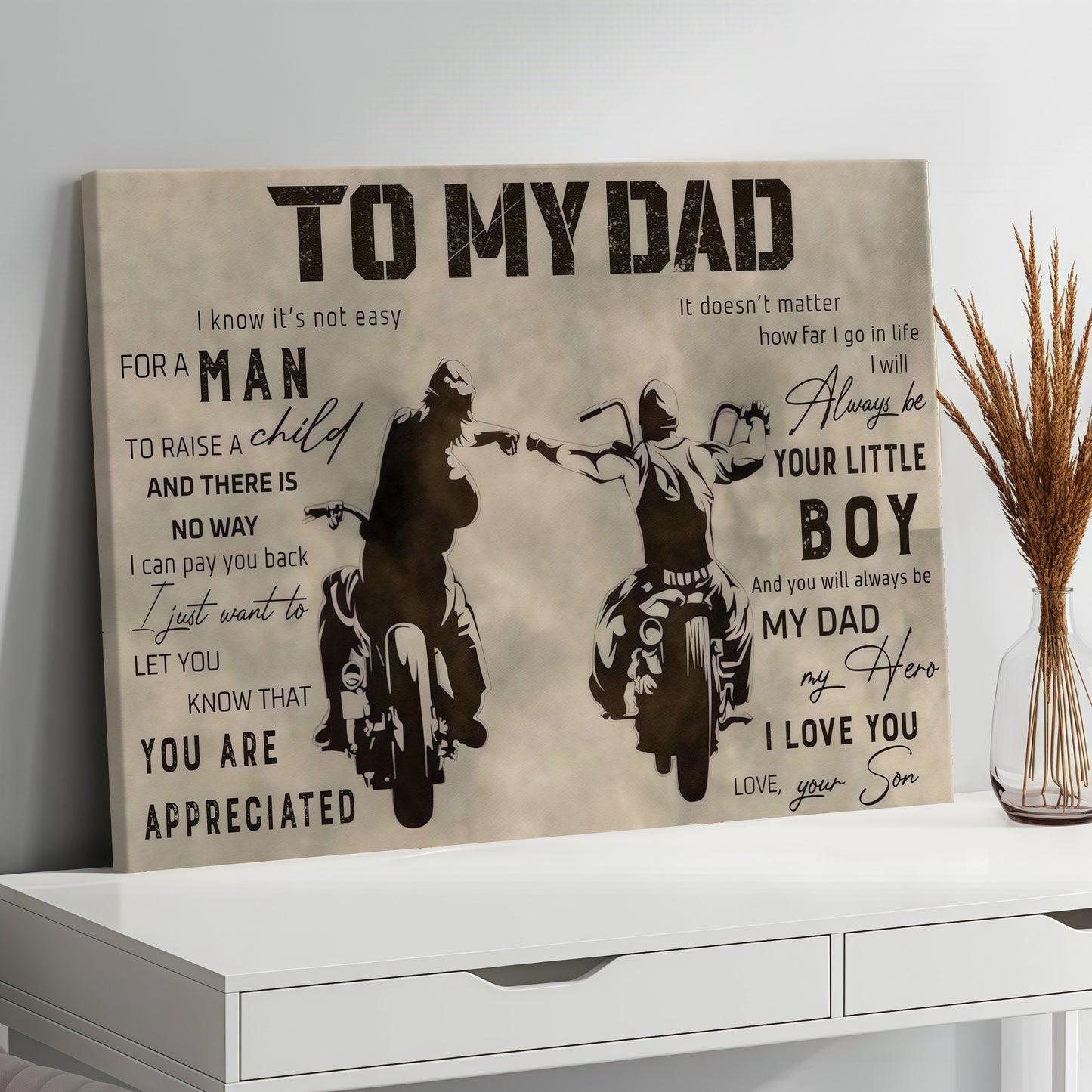 To My Dad From Son - Sentimental Canvas Wall Art with Touching Poem - Vintage Style Gift for Father's Day & Birthday (Ready to Hang)