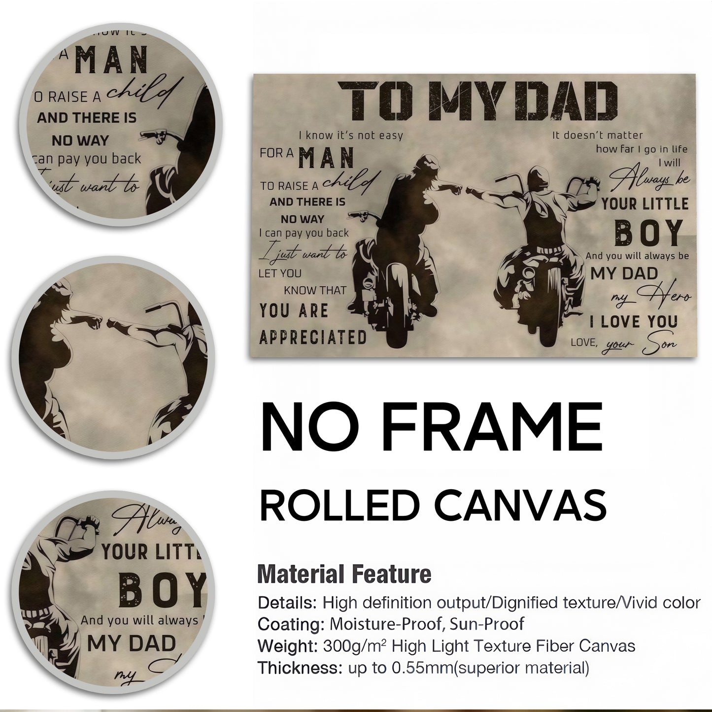 To My Dad From Son - Sentimental Canvas Wall Art with Touching Poem - Vintage Style Gift for Father's Day & Birthday (Ready to Hang)