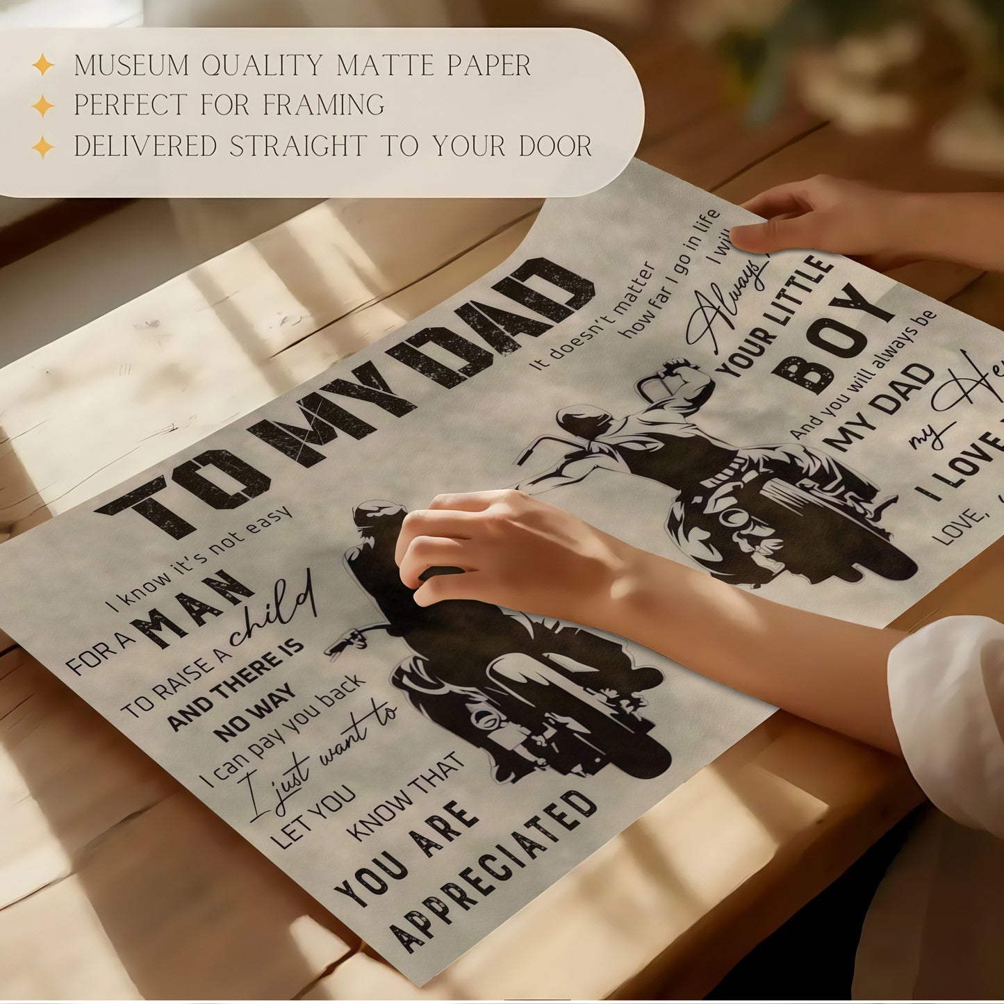 To My Dad From Son - Sentimental Canvas Wall Art with Touching Poem - Vintage Style Gift for Father's Day & Birthday (Ready to Hang)