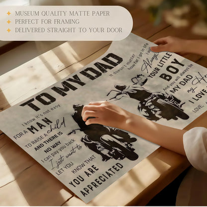 To My Dad From Son - Sentimental Canvas Wall Art with Touching Poem - Vintage Style Gift for Father's Day & Birthday (Ready to Hang)