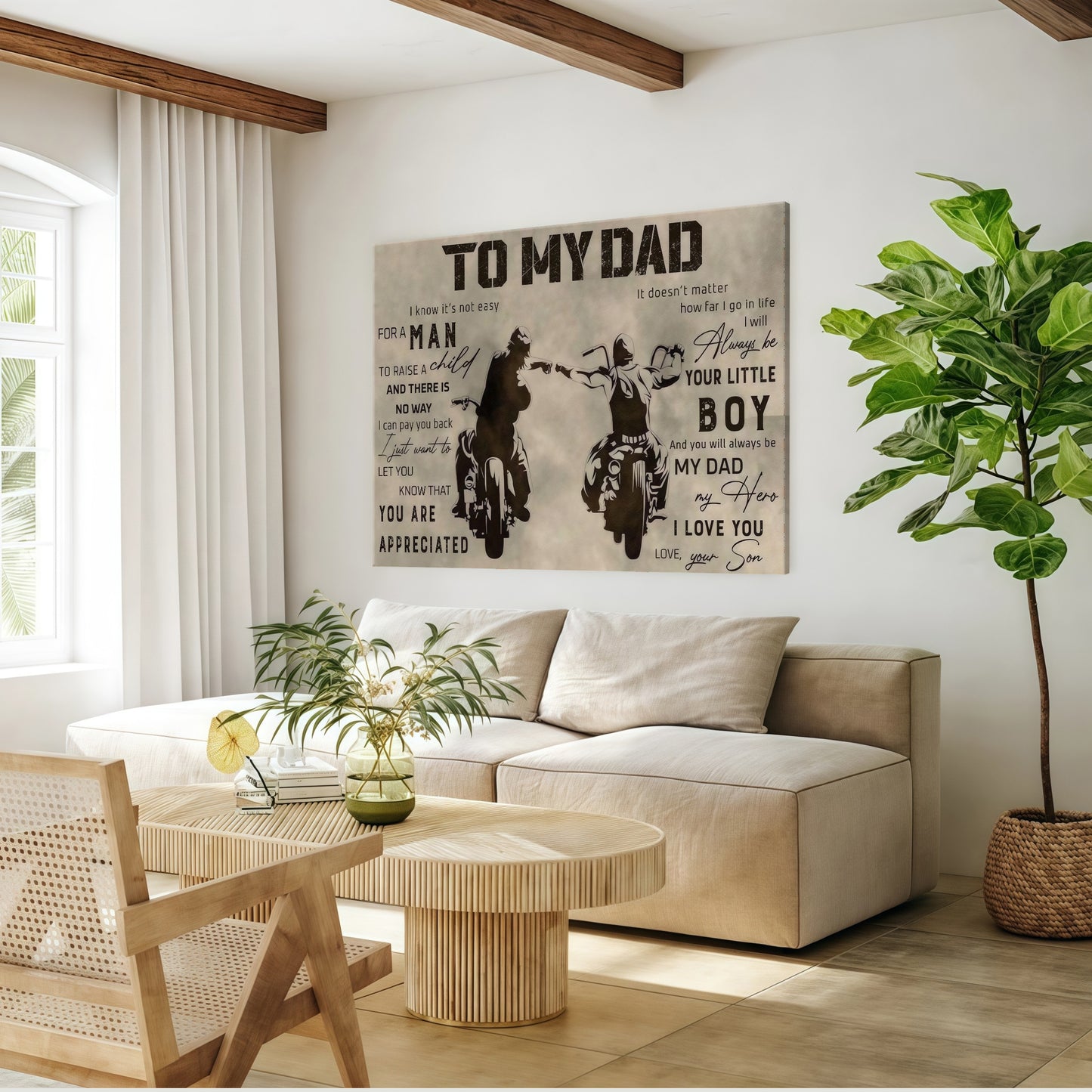 To My Dad From Son - Sentimental Canvas Wall Art with Touching Poem - Vintage Style Gift for Father's Day & Birthday (Ready to Hang)