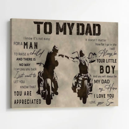 To My Dad From Son - Sentimental Canvas Wall Art with Touching Poem - Vintage Style Gift for Father's Day & Birthday (Ready to Hang)