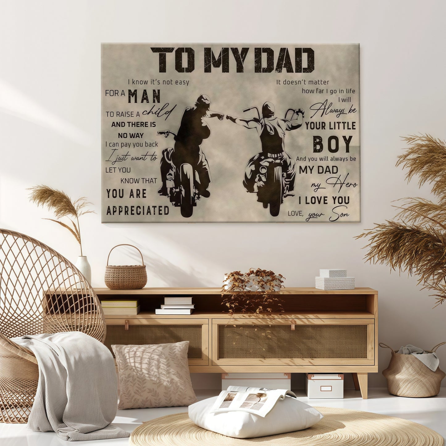 To My Dad From Son - Sentimental Canvas Wall Art with Touching Poem - Vintage Style Gift for Father's Day & Birthday (Ready to Hang)
