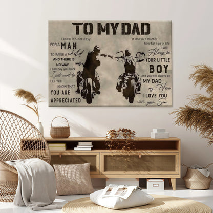 To My Dad From Son - Sentimental Canvas Wall Art with Touching Poem - Vintage Style Gift for Father's Day & Birthday (Ready to Hang)