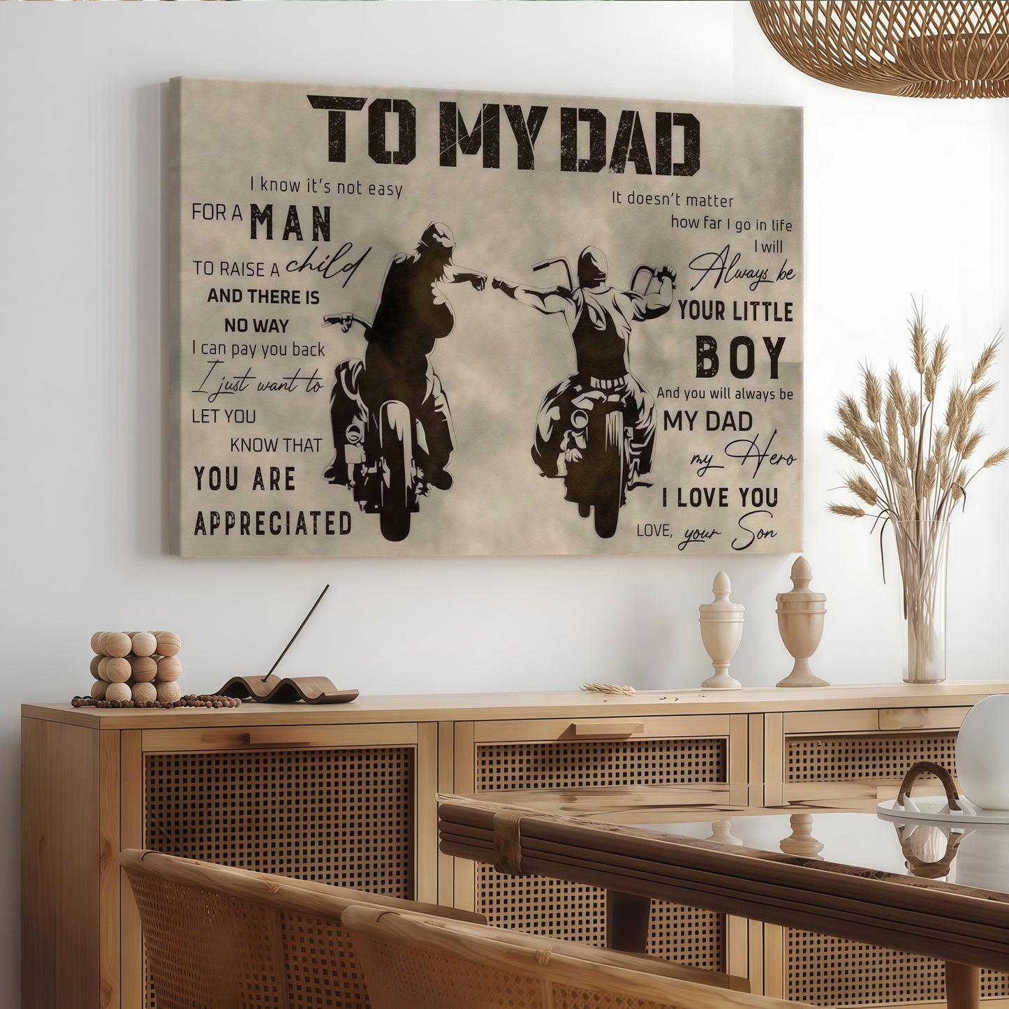 To My Dad From Son - Sentimental Canvas Wall Art with Touching Poem - Vintage Style Gift for Father's Day & Birthday (Ready to Hang)