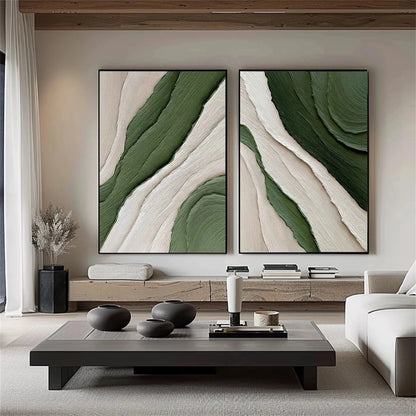 3D Heavy Texture Forest Green Abstract Diptych CZ0094 - Viral Wall Art