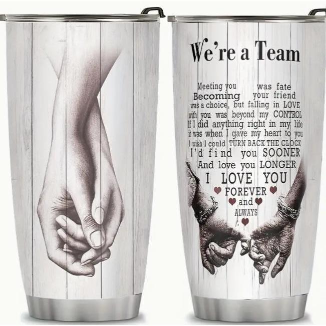 20oz Stainless Steel Travel Tumbler - Vacuum Insulated Coffee Flask, Portable Stainless Steel Drinkware, Anniversary Gift for Spouse, The Day I Met You Poem, Romantic Pinky Promise Design, Soulmate Love Quote Cup, Rustic Faux Leather Accent, Flasks, Doubl