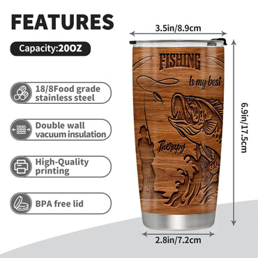 20oz Stainless Steel Vacuum Insulated Fishing Themed Tumbler with Lid - Portable Coffee Flask, Iced Tea Drinkware, Funny Gift for Fisherman Men (1 Count), Flasks