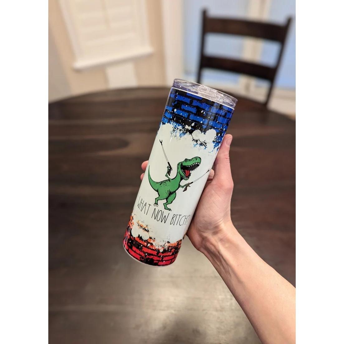 Funny Dinosaur 20oz Skinny Tumbler with Straw, Sarcastic Dino Stainless Steel Insulated Travel Cup, Humorous Gift for Women Men Friends