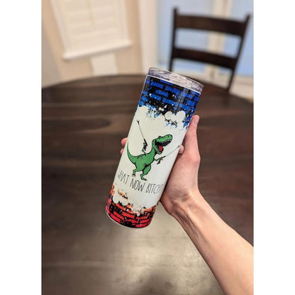 Funny Dinosaur 20oz Skinny Tumbler with Straw, Sarcastic Dino Stainless Steel Insulated Travel Cup, Humorous Gift for Women Men Friends