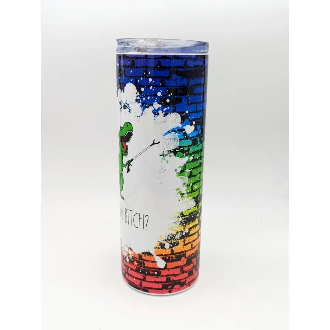 Funny Dinosaur 20oz Skinny Tumbler with Straw, Sarcastic Dino Stainless Steel Insulated Travel Cup, Humorous Gift for Women Men Friends