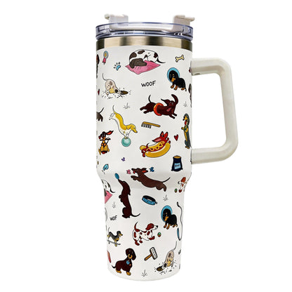 Aesthetic 40oz Insulated Vacuum Flask - Vintage Dachshund Graphic Print Portable Drinkware, Lid-Included Bottle, Unique Birthday Gift for Doxie Owners, Flasks