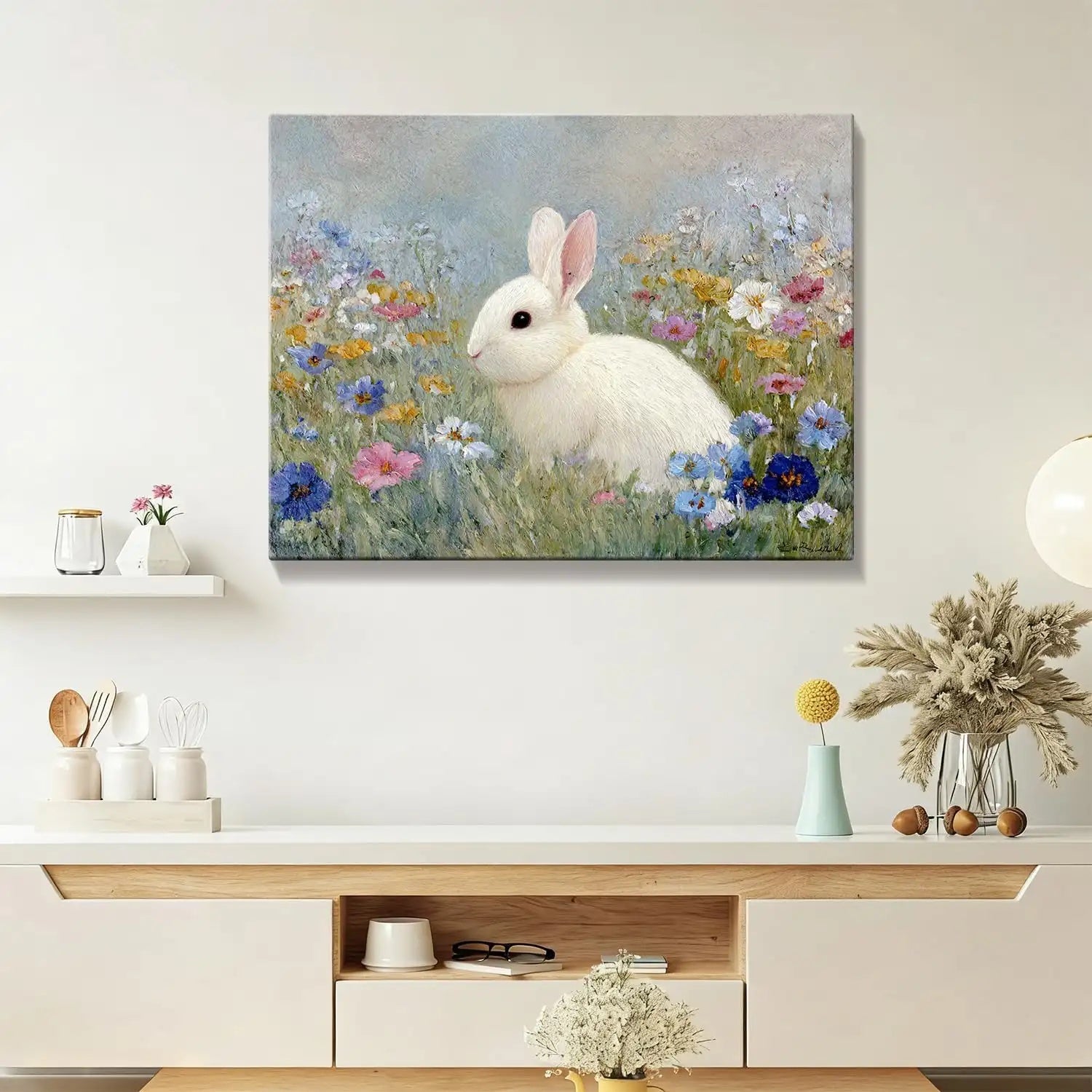 Cute Vintage Rabbit canvas wall art, additional product view 6 with retro & vintage styling for kids' space decor