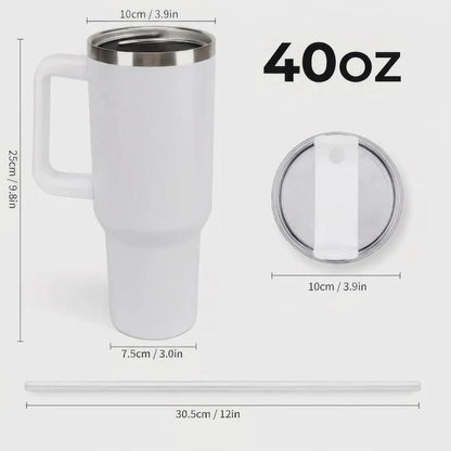 Women's Gothic Floral Skull 40oz Stainless Steel Insulated Flask - Aesthetic Coffee Bottle with Handle, Straw, Black-White Rose Moon Print, Halloween Gift