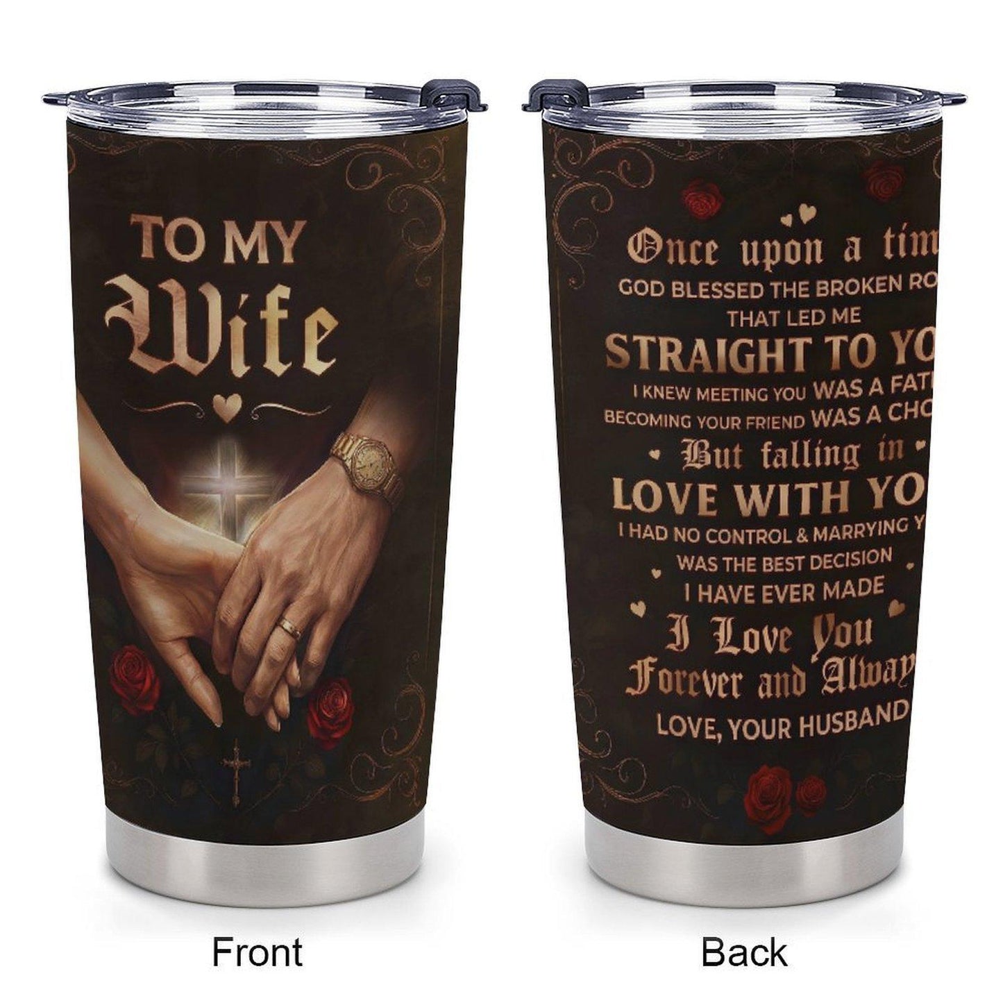 20oz Stainless Steel Portable Coffee Flask - To My Wife, God Blessed The Broken Road Quote, Christian Romantic Anniversary Gift From Husband, Religious Cross Beverage Travel Cup, Flasks