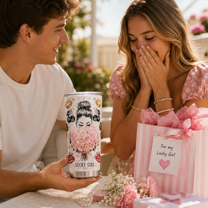 Stylish Portable Stainless Steel Insulated Tumbler Flasks (20oz, 40oz) with Lid, Pink Floral Leopard Lips & Lucky Charm Print, Travel Coffee Mug Gift for Women