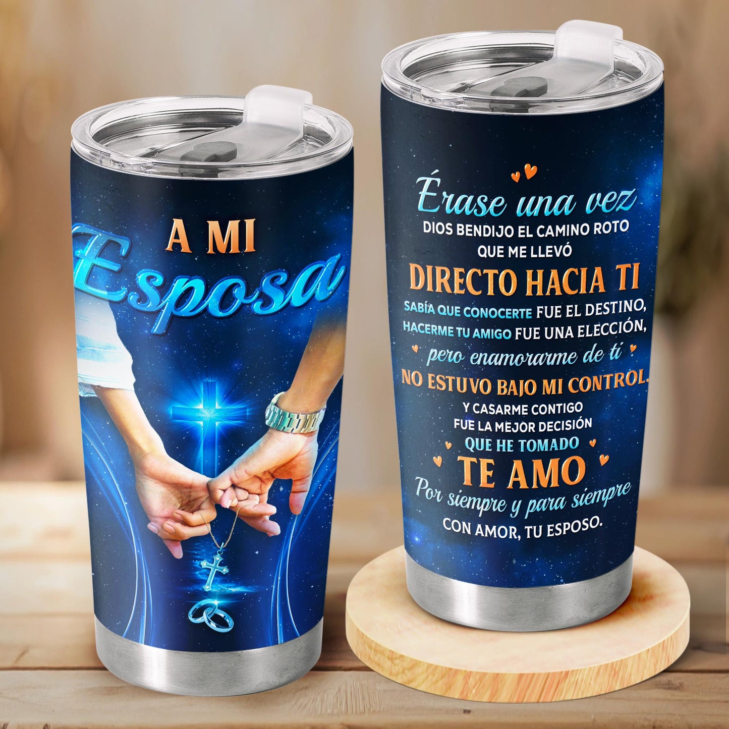 "Para Mi Esposa" 20 oz Portable Stylish Thermal Tumbler with Lid - Christian Vacuum Flask Gift for Wife, Religious Love Coffee Cup for Anniversary or Birthday, Flasks, Stainless