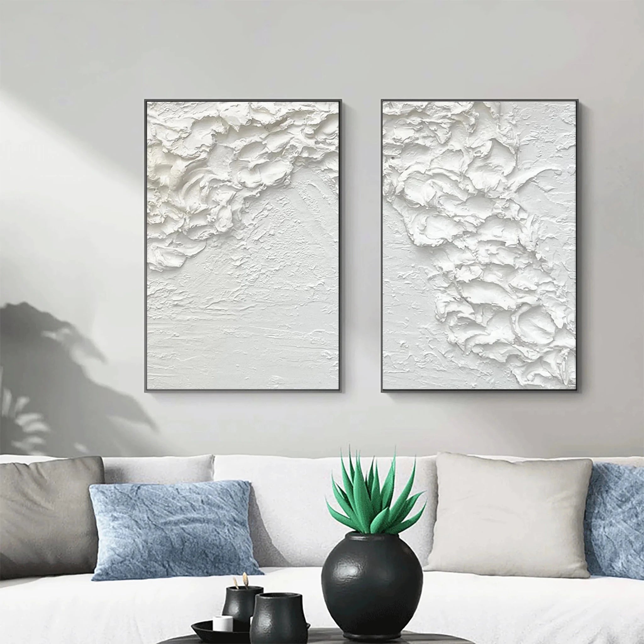 3D Ultra - Heavy Texture White Abstract Diptych CZ0091 - Viral Wall Art