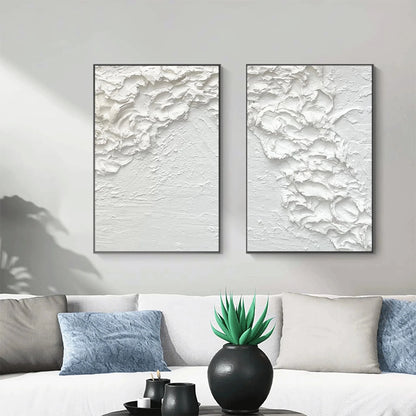 3D Ultra - Heavy Texture White Abstract Diptych CZ0091 - Viral Wall Art