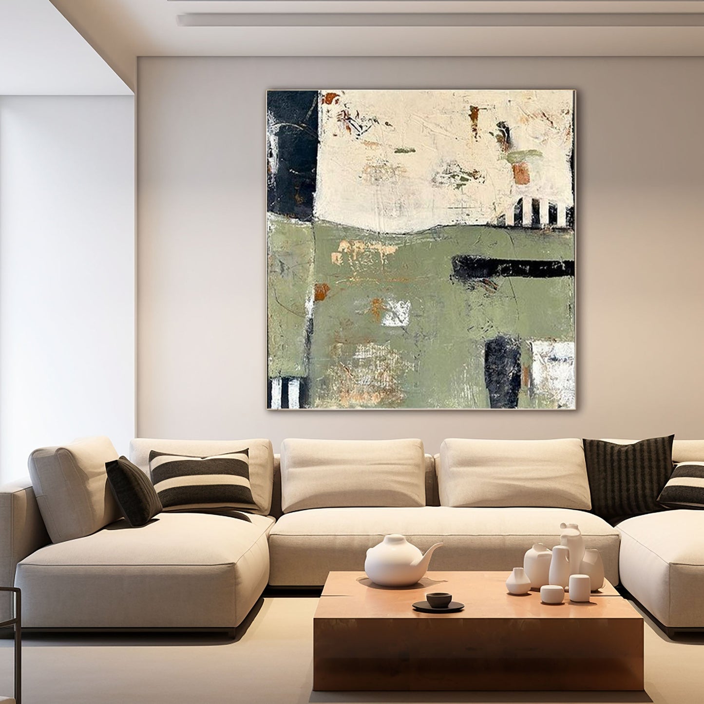 Modern Abstract Neutral Sage Green Oil Painting KS0076 - Viral Wall Art