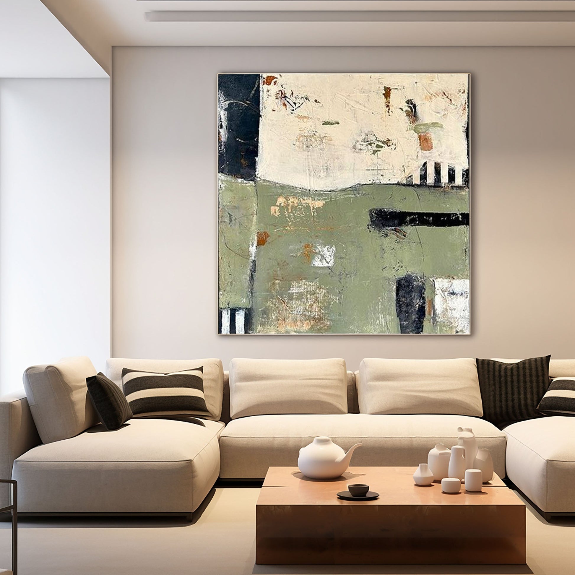 Modern Abstract Neutral Sage Green Oil Painting KS0076 - Viral Wall Art