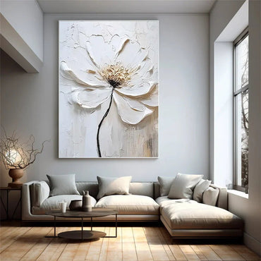 3D Heavy Texture White Floral Oil Painting CZ0087 - Viral Wall Art