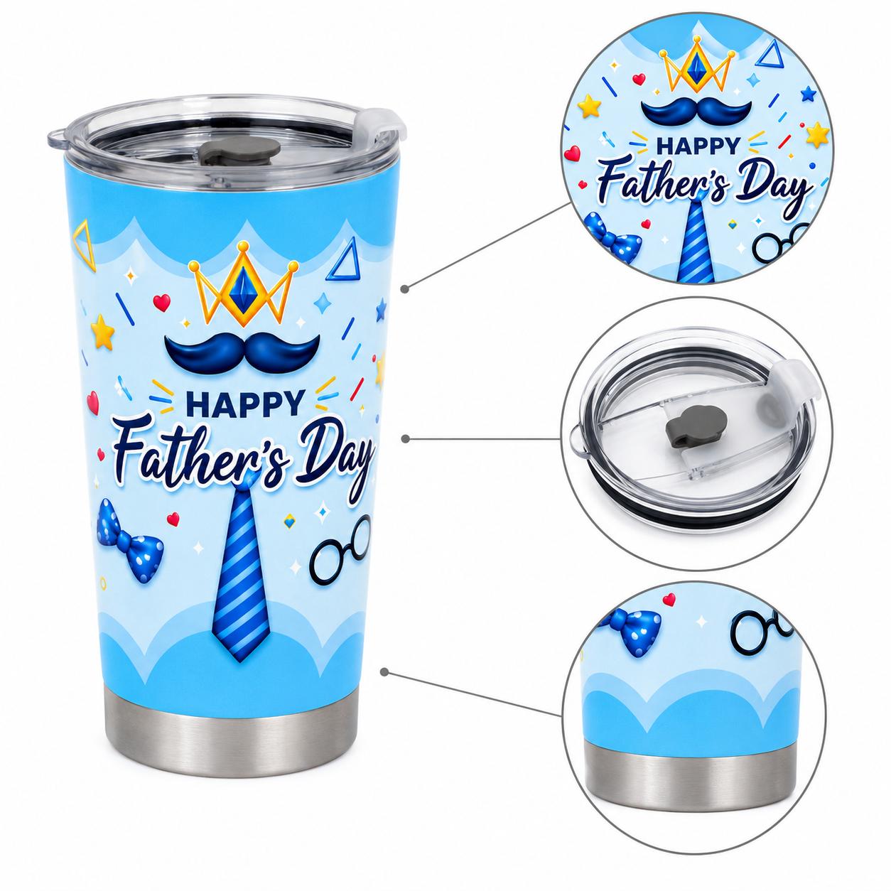 20oz Travel Cup with Lid for Road Trip and Commute, Happy Father's Day Coffee Tumbler, Insulated Stainless Steel Water Cup for Office Work and Daily Use, Car Cup Holder Friendly, Gift for Dad, Men